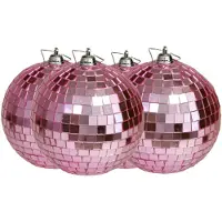 Othmar decorations disco kerstballen - 4x - roze - 10 cm - kunststof - Kerstbal