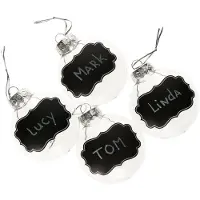 Merkloos Christmas Decoration beschrijfbare kerstballen met krijtvlak- 4x- 10cm - Kerstbal