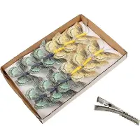 Othmar decorations kerst vlinders op clip -12x st-groen en goud- 9 cm - Kersthangers