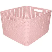 PlasticForte Rotan gevlochten opbergmand/opbergbox kunststof - Oud roze - 34 x 40 x 23 cm - Opbergbox