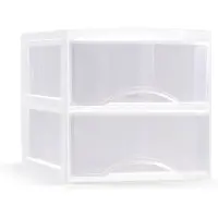 Forte Plastics Plasticforte Ladeblokje/bureau organizer 2x lades - transparant/wit - L26 x B36 x H25 cm - Ladeblok