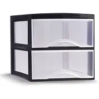 Forte Plastics Plasticforte Ladeblokje/bureau organizer 2x lades - transparant/zwart - L26 x B36 x H25 cm - Ladeblok