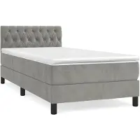 vidaXL Boxspring met matras fluweel lichtgrijs 90x200 cm