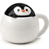 Puckator Mok - Huddle Penguin - Gevormde Deksel - Keramiek - 450ml