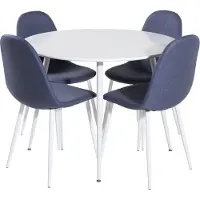 Ebuy24 PlazaWHWH100 eethoek eetkamertafel wit en 4 Polar eetkamerstal blauw, wit.