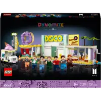 LEGO 21339 Ideas BTS Dynamite Muziekvideo Set, met 7 minifiguren van de bekende K-pop band. Een verzamelitem, cadeau-idee voor fans