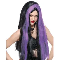 Funny fashion Heksenpruik lang haar - zwart/paars - dames - Halloween - Verkleedpruiken