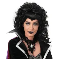 Funny fashion Heksenpruik lang haar - zwart/krullen - damespruik - Halloween - Verkleedpruiken