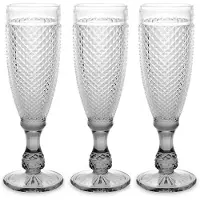 Vivalto Prosecco/champagneglazen - glas - set 6x stuks - 185 ml - Luxe Diamonds relief glas - Champagneglazen