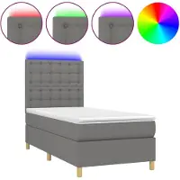 vidaXL Boxspring met matras en LED stof donkergrijs 100x200 cm