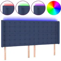 vidaXL Hoofdbord LED 163x16x118/128 cm stof blauw