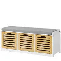 SoBuy Schoenenbank met zitkussen voor gang of woonkamer, 3 afneembare manden, 105x43x35 cm, FSR23-WN