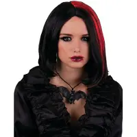 Funny fashion Heksen/Vampier pruik kort haar - zwart/rood - dames - Halloween - Verkleedpruiken