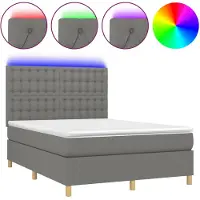 vidaXL Boxspringbed met matras en LED-verlichting, donkergrijs, 140x190 cm, gestoffeerd