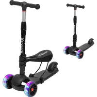 LifeGoods MultiRider Kinderstep - Step 3-8 Jaar - Verstelbaar Zitje - Lichtgevende Wielen - Jongens/Meisjes - Zwart