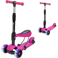 LifeGoods MultiRider Kinderstep - Step 3-8 Jaar - Verstelbaar Zitje - Lichtgevende Wielen - Jongens/Meisjes - Roze