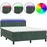 vidaXL Boxspringbed met matras en LED-verlichting, donkergroen, 140x190 cm, fluweel