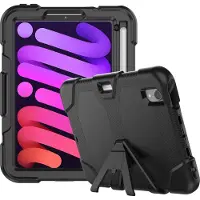Peachy Survivor Kickstand stevig kunststof en siliconen hoes geschikt voor iPad mini 6 (2021) & iPad mini 7 (2024) - zwart