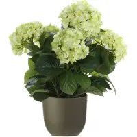 Mica Decorations Hortensia kunstplant/kunstbloemen 45 cm - groen - in pot olijfgroen mat - Kunstplanten