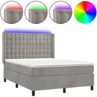 vidaXL Boxspringbed met matras en LED-verlichting, lichtgrijs, 140x190 cm, fluweel