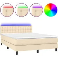 vidaXL Boxspring met matras en LED stof crèmekleurig 140x190 cm