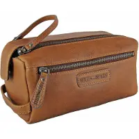 HillBurry Luxe Leren Toilettas - Vintage Leer - Bruin