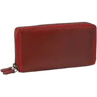 HillBurry Dames Portemonnee met Dubbele Rits - RFID - Premium Zip Around Vrouwen Portefeuille - Vintage Leer - Rood