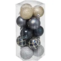 Atmosphera 15x stuks kerstballen mix goud/blauw/zilver gedecoreerd kunststof 5 cm - Kerstbal