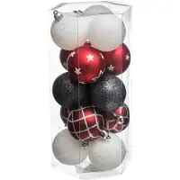 Atmosphera Feeric Christmas Kerstballen - 15x st - wit/rood/zwart - D5 cm - kunststof - Kerstbal