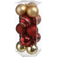 Atmosphera 15x stuks kerstballen mix goud/rood gedecoreerd kunststof 5 cm - Kerstbal