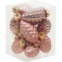 Othmar decorations 12x stuks glazen dennenappels kersthangers koraal roze 6 cm mat/glans - Kersthangers