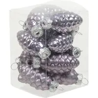 Othmar decorations 12x stuks glazen dennenappels kersthangers lila paars 6 cm mat/glans - Kersthangers