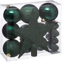 Atmosphera Set van 17x stuks kunststof kerstballen met ster piek emerald groen - Kerstbal