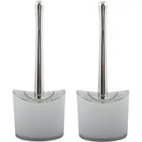 Spirella MSV Toiletborstel in houder/wc- 2x -borstel Aveiro - PS kunststof/rvs - wit/zilver - 37 x 14 cm - Toiletborstels