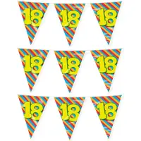 Paper Dreams Paperdreams verjaardag 18 jaar thema vlaggetjes - 3x - feestversiering - 10m - folie - dubbelzijdig - Vlaggenlijnen