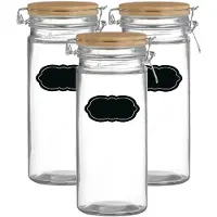 Urban Living Weckpot/inmaakpot - 4x - 1.3L - glas - met beugelsluiting - incl. etiketten - Weckpotten