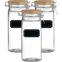 Urban Living Weckpot/inmaakpot - 6x - 1.3L - glas - met beugelsluiting - incl. etiketten - Weckpotten