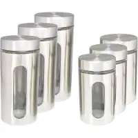 Hi Set van 6x keuken voedsel opslag voorraadpotten glas/rvs in 2 formaten - Voorraadpot