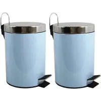 Spirella MSV Prullenbak/pedaalemmer - 2x - metaal - pastel blauw - 3 liter - 17 x 25 cm - Badkamer/toilet - Pedaalemmers