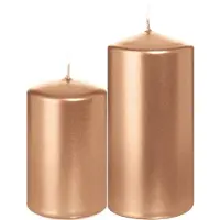 Trend Candles Stompkaarsen set van 2x stuks rose goud 8 en 12 cm - Stompkaarsen