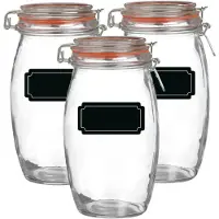 Urban Living Weckpot/inmaakpot - 6x - 1.3L - glas - met beugelsluiting - incl. etiketten - Weckpotten