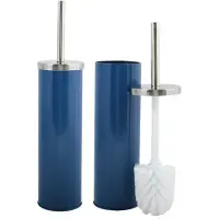Spirella MSV Toiletborstel in houder/wc-borstel - 2x - metaal - marine blauw - 38 cm - Toiletborstels