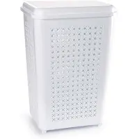 Forte Plastics Grote wasmand/opberg mand met deksel 50 liter in het wit - Wasmanden