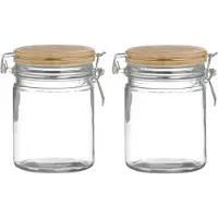 Urban Living Voorraadpot/bewaarpot - 2x - 700 ml - glas - met beugelsluiting - bamboe deksel - Voorraadpot