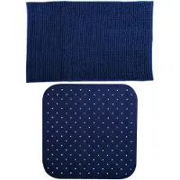 MSV Douche anti-slip mat en droogloop mat - Sevilla badkamer set - rubber/microvezel - donkerblauw - Badmatjes