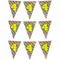 Paper Dreams Paperdreams verjaardag 4 jaar thema vlaggetjes - 3x - feestversiering - 10m - folie - dubbelzijdig - Vlaggenlijnen