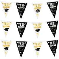 Boland Vlaggenlijn geslaagd thema - 3x - 6 meter - zwart/wit - folie - examenfeest hangdecoratie - Vlaggenlijnen