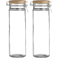 Urban Living Voorraadpot/bewaarpot - 2x - 1,9L - glas - met beugelsluiting - bamboe deksel - Voorraadpot