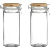Urban Living Voorraadpot/bewaarpot - 2x - 1,3L - glas - met beugelsluiting - bamboe deksel - Voorraadpot