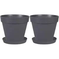Eda Set van 2x stuks bloempotten Toscane kunststof antraciet D30 x H26 cm inclusief onderschalen D23 cm - Plantenpotten